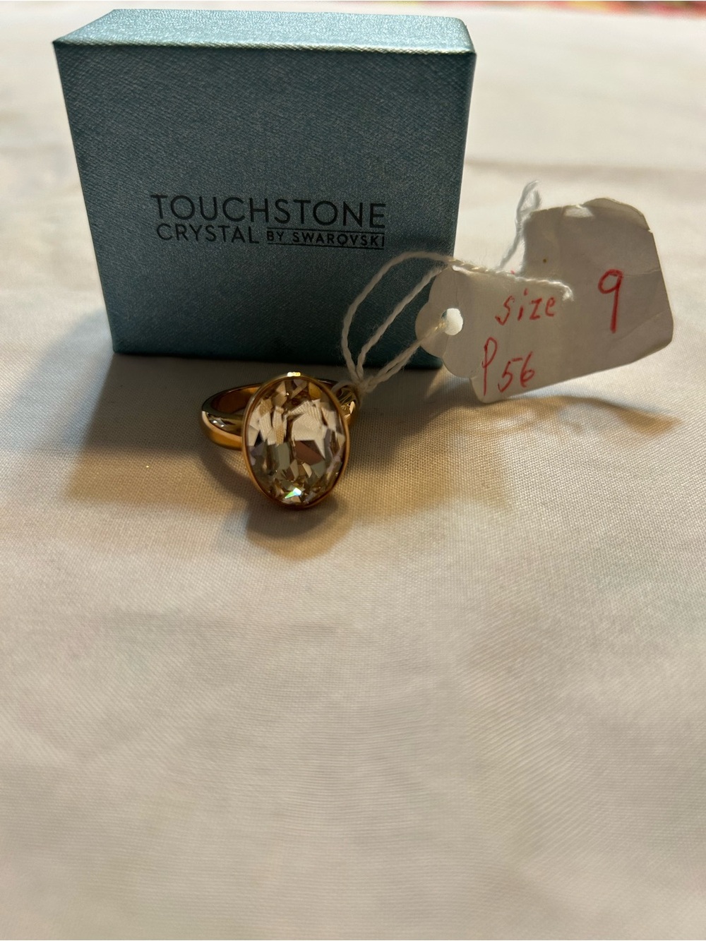 Touchstone Crystal Gold-Tone Oval Crystal Ring